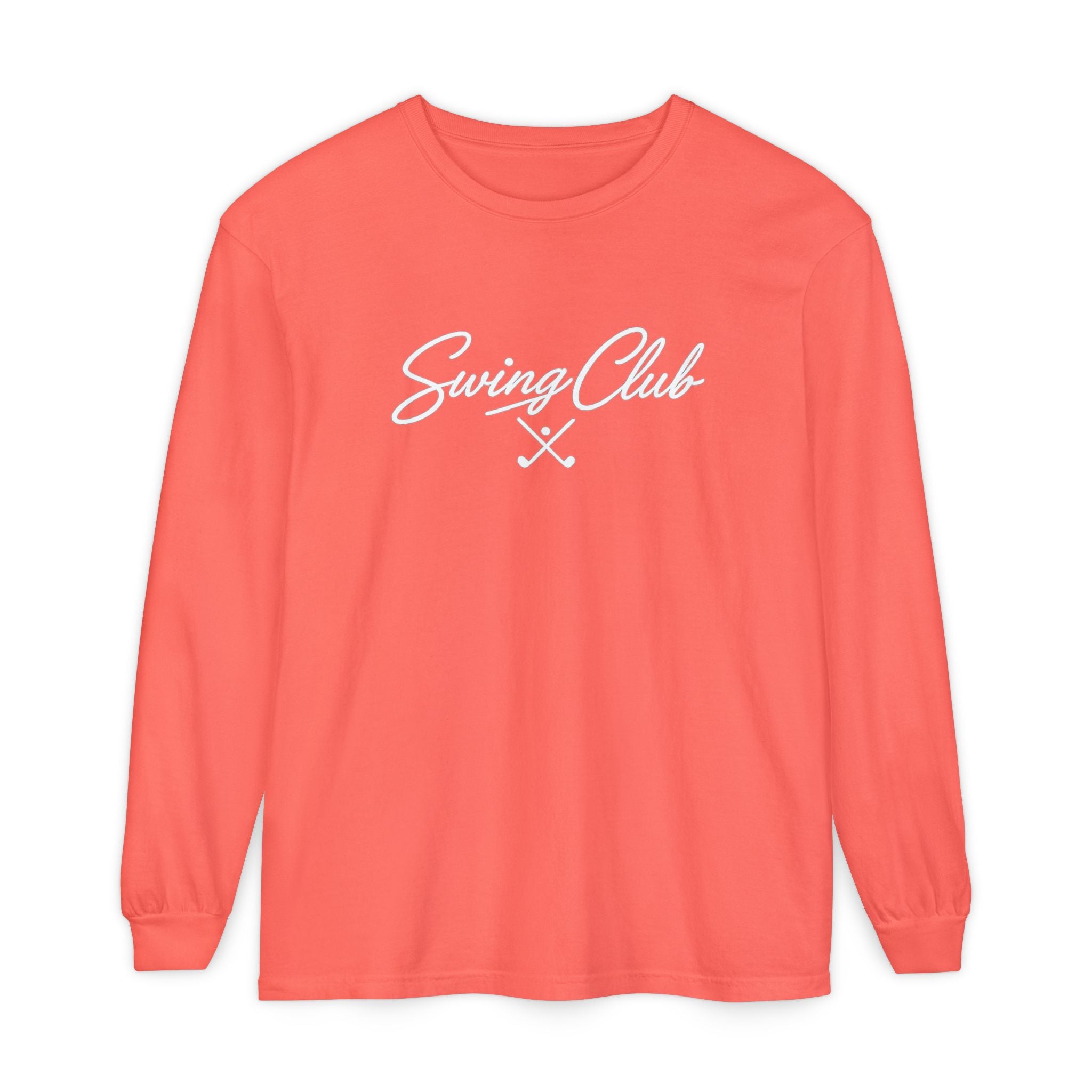 Swing Club Long Sleeve Tee — Subtle White Garment-Dyed Casual Shirt