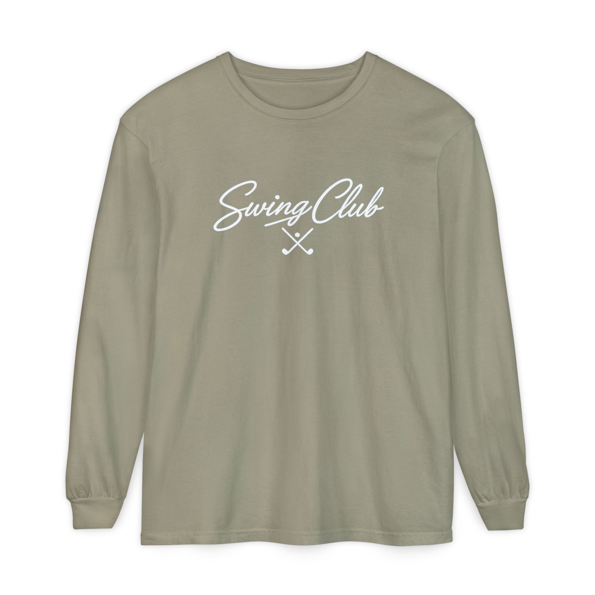 Swing Club Long Sleeve Tee — Subtle White Garment-Dyed Casual Shirt
