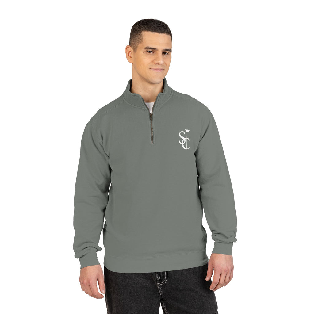 Quarter-Zip Sweatshirt with SC Monogram – Minimal Vintage Logo Pullover