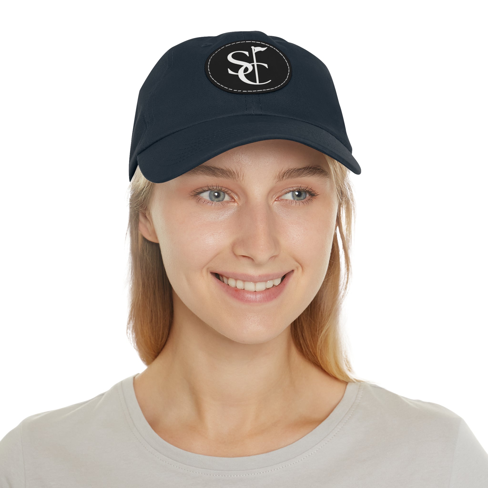 Leather Patch Dad Hat — Monogram SC Casual Baseball Cap