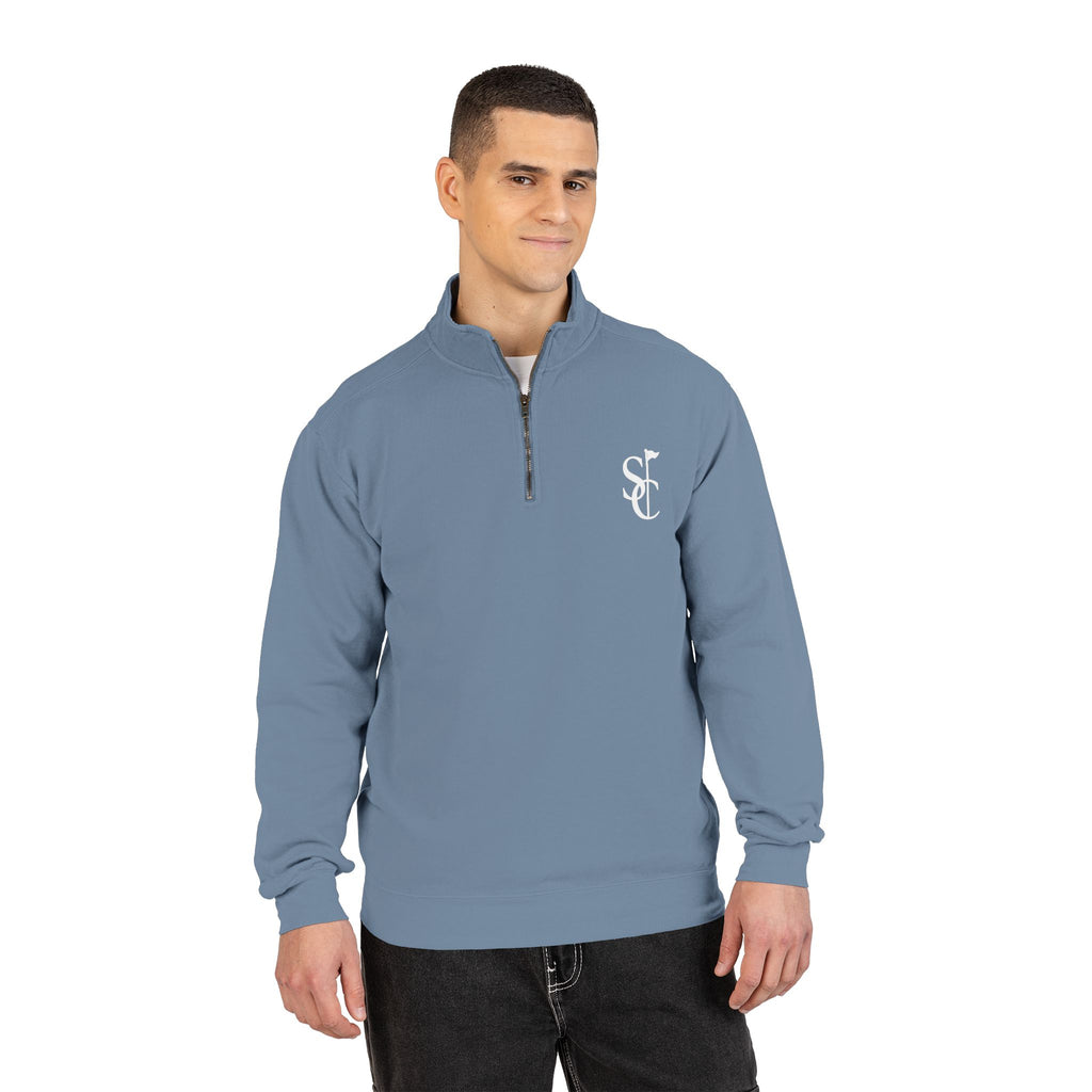 Quarter-Zip Sweatshirt with SC Monogram – Minimal Vintage Logo Pullover