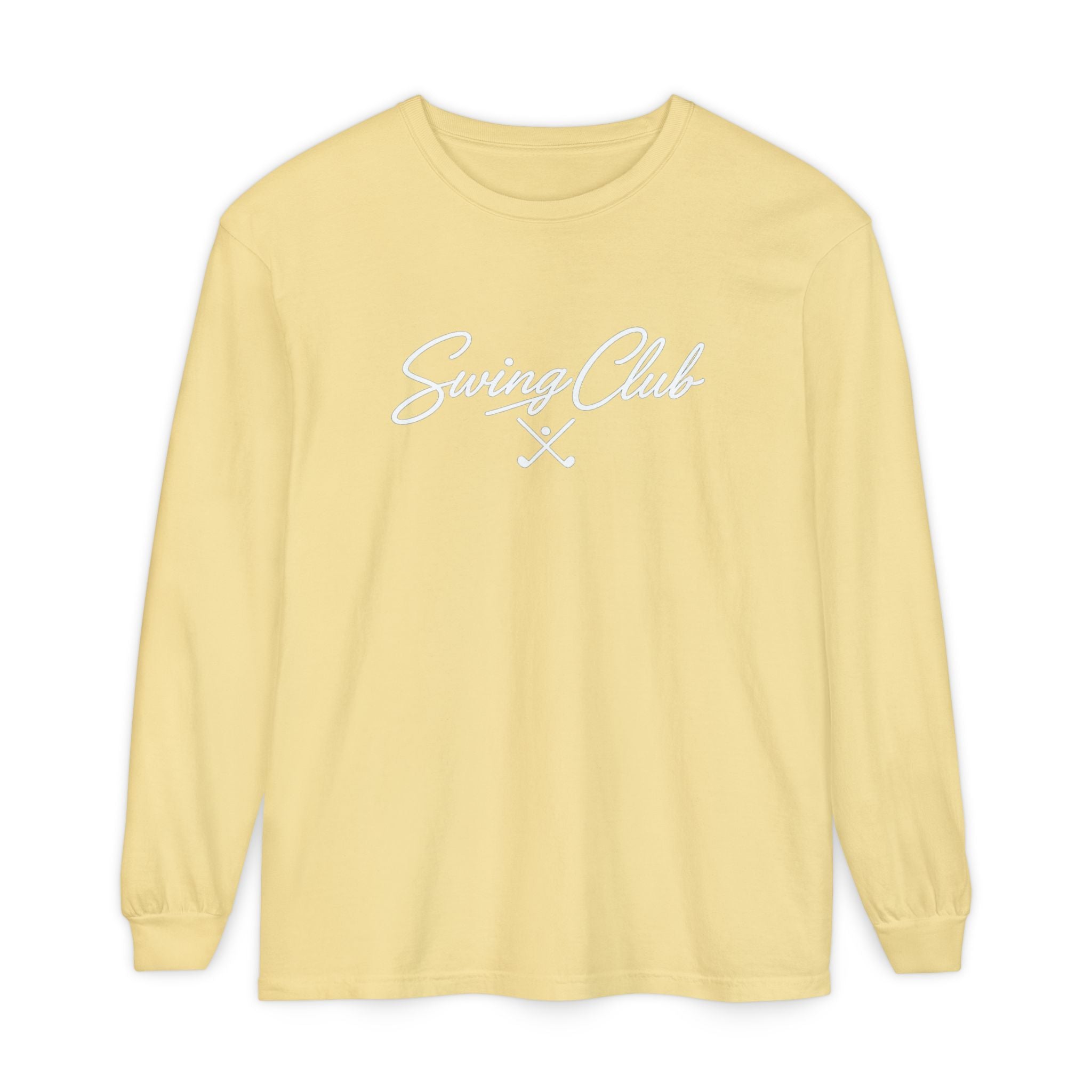 Swing Club Long Sleeve Tee — Subtle White Garment-Dyed Casual Shirt