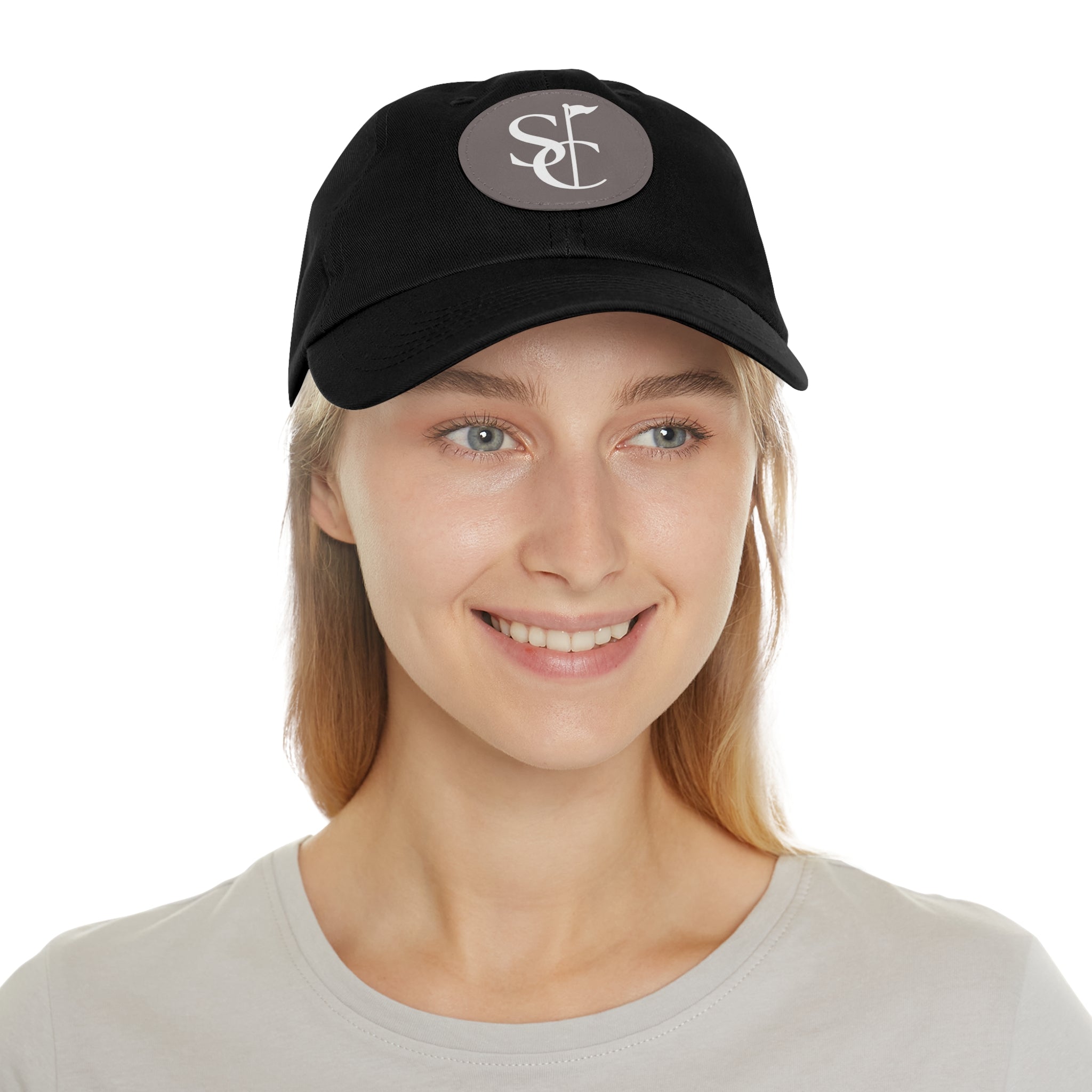 Leather Patch Dad Hat — Monogram SC Casual Baseball Cap