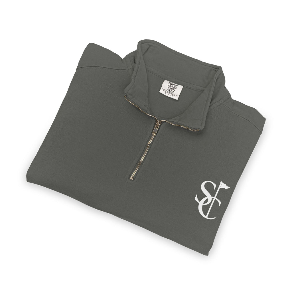 Quarter-Zip Sweatshirt with SC Monogram – Minimal Vintage Logo Pullover
