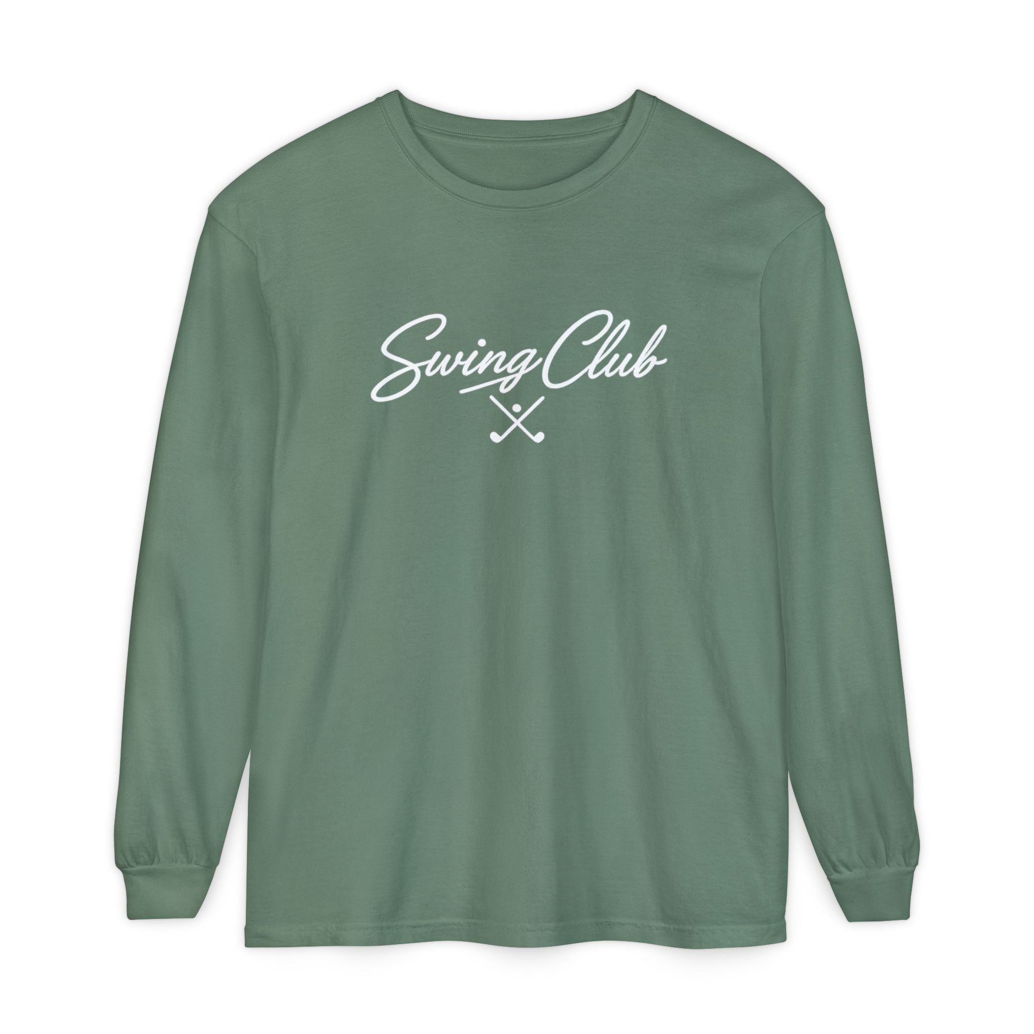 Swing Club Long Sleeve Tee — Subtle White Garment-Dyed Casual Shirt