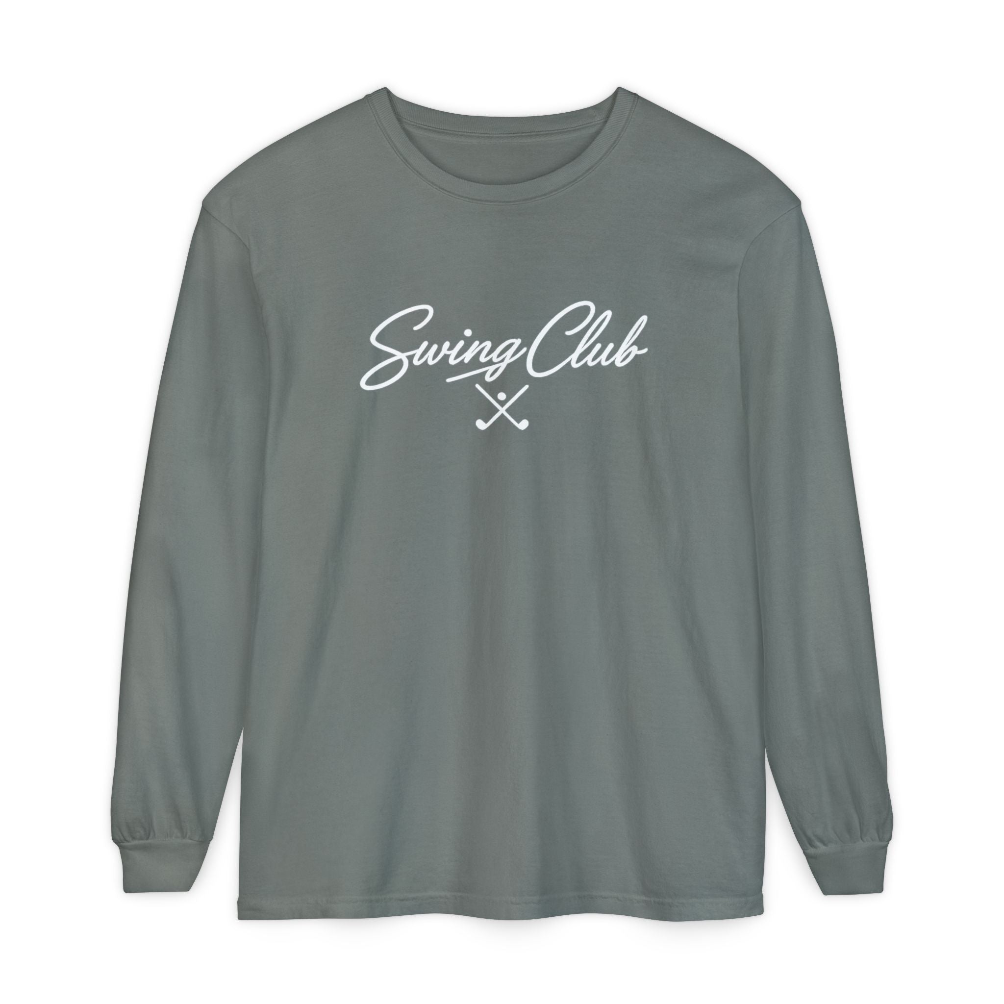 Swing Club Long Sleeve Tee — Subtle White Garment-Dyed Casual Shirt