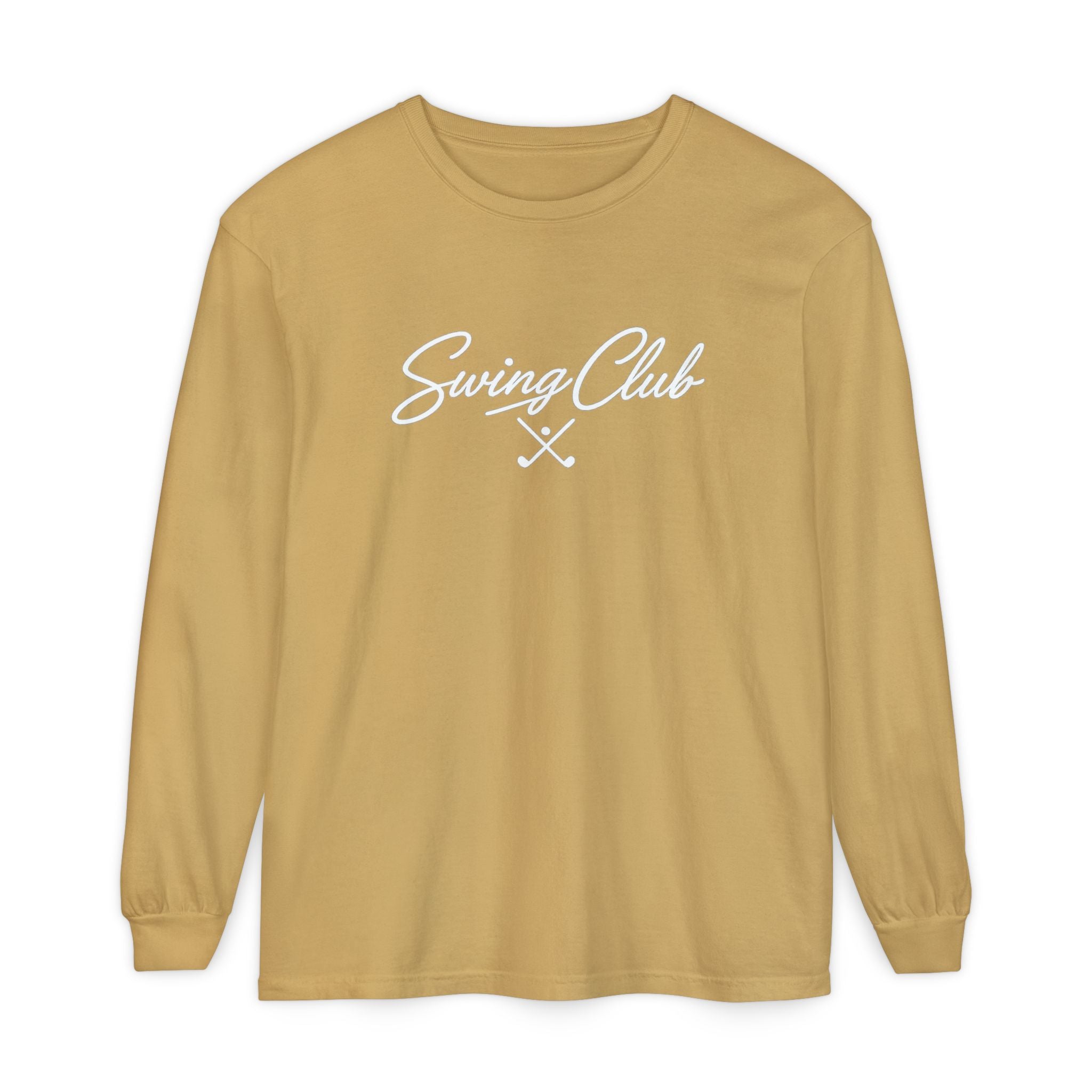 Swing Club Long Sleeve Tee — Subtle White Garment-Dyed Casual Shirt