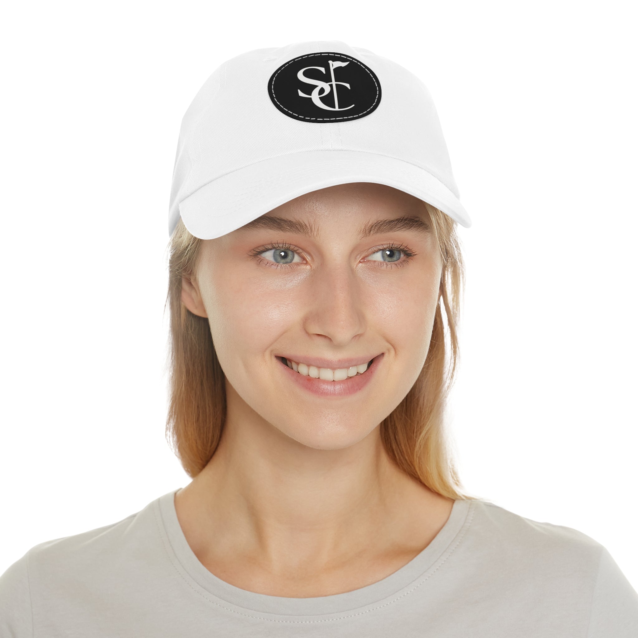 Leather Patch Dad Hat — Monogram SC Casual Baseball Cap