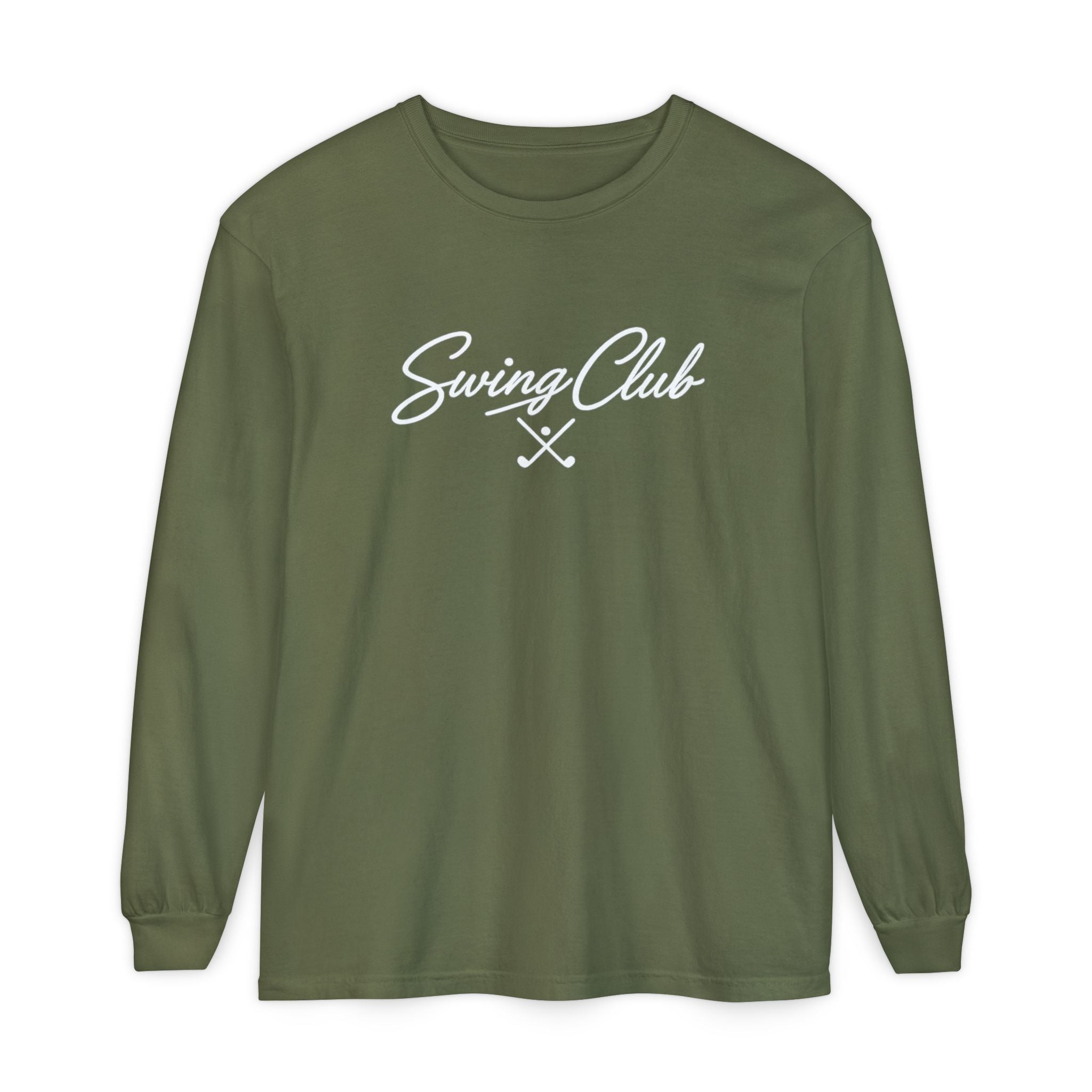 Swing Club Long Sleeve Tee — Subtle White Garment-Dyed Casual Shirt