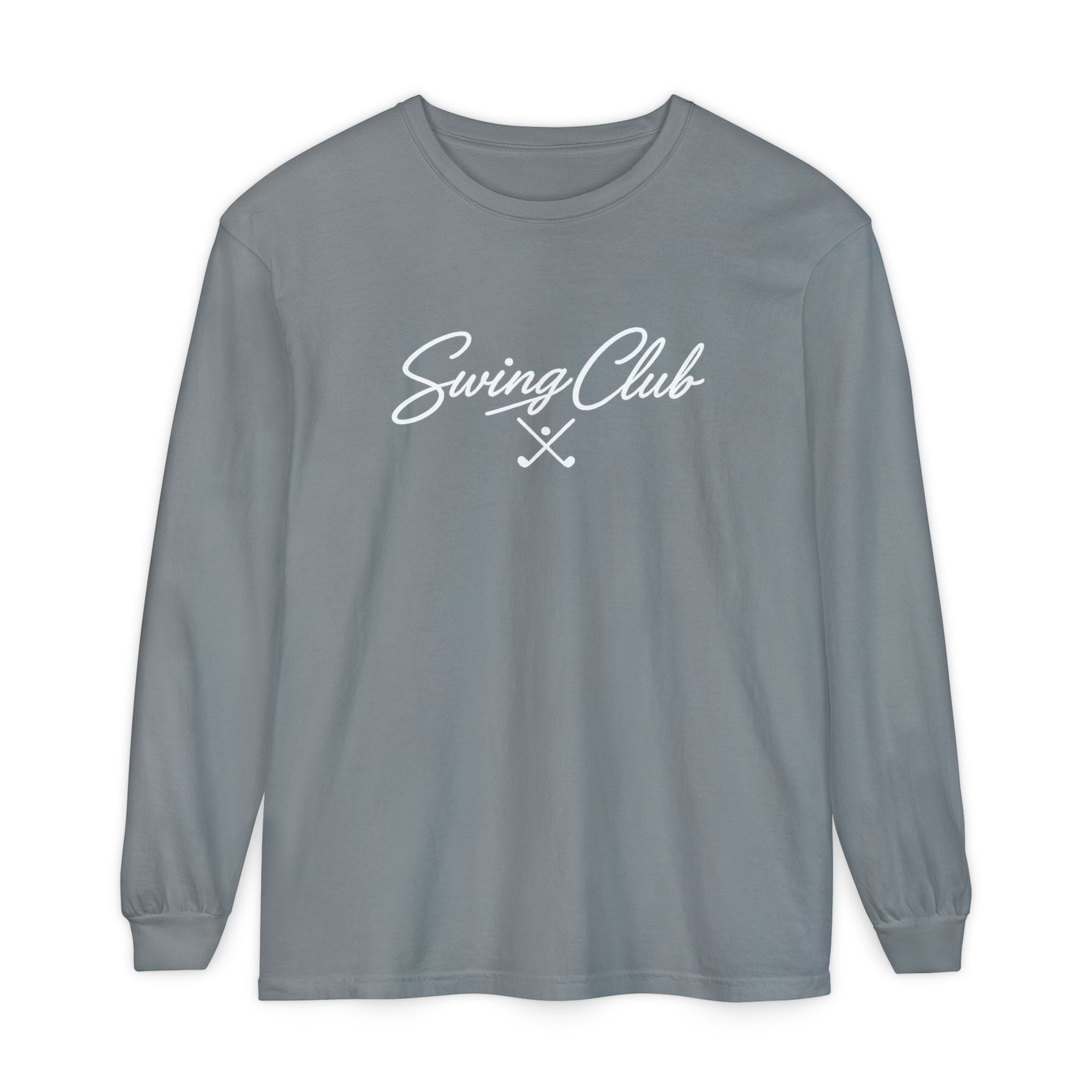 Swing Club Long Sleeve Tee — Subtle White Garment-Dyed Casual Shirt