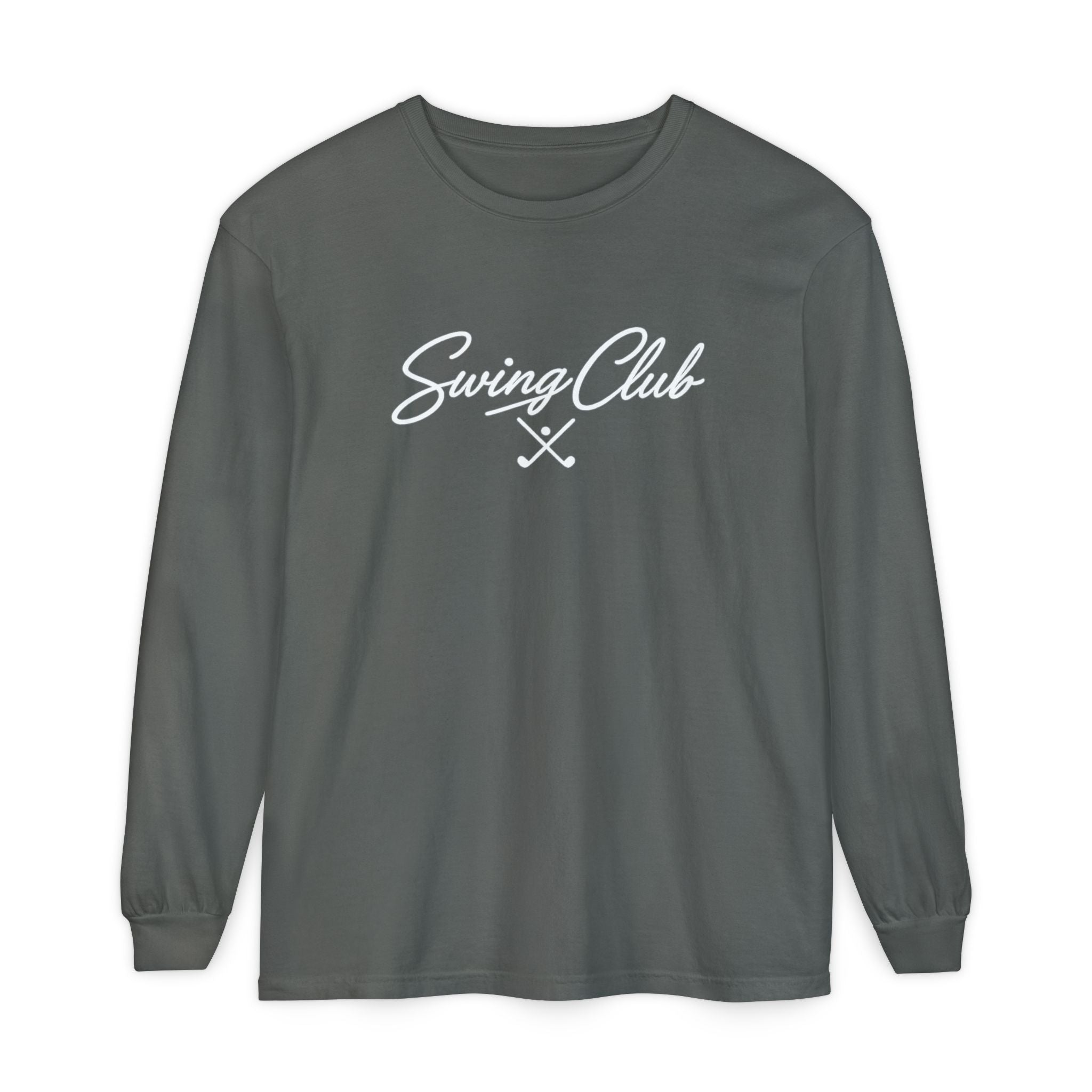 Swing Club Long Sleeve Tee — Subtle White Garment-Dyed Casual Shirt