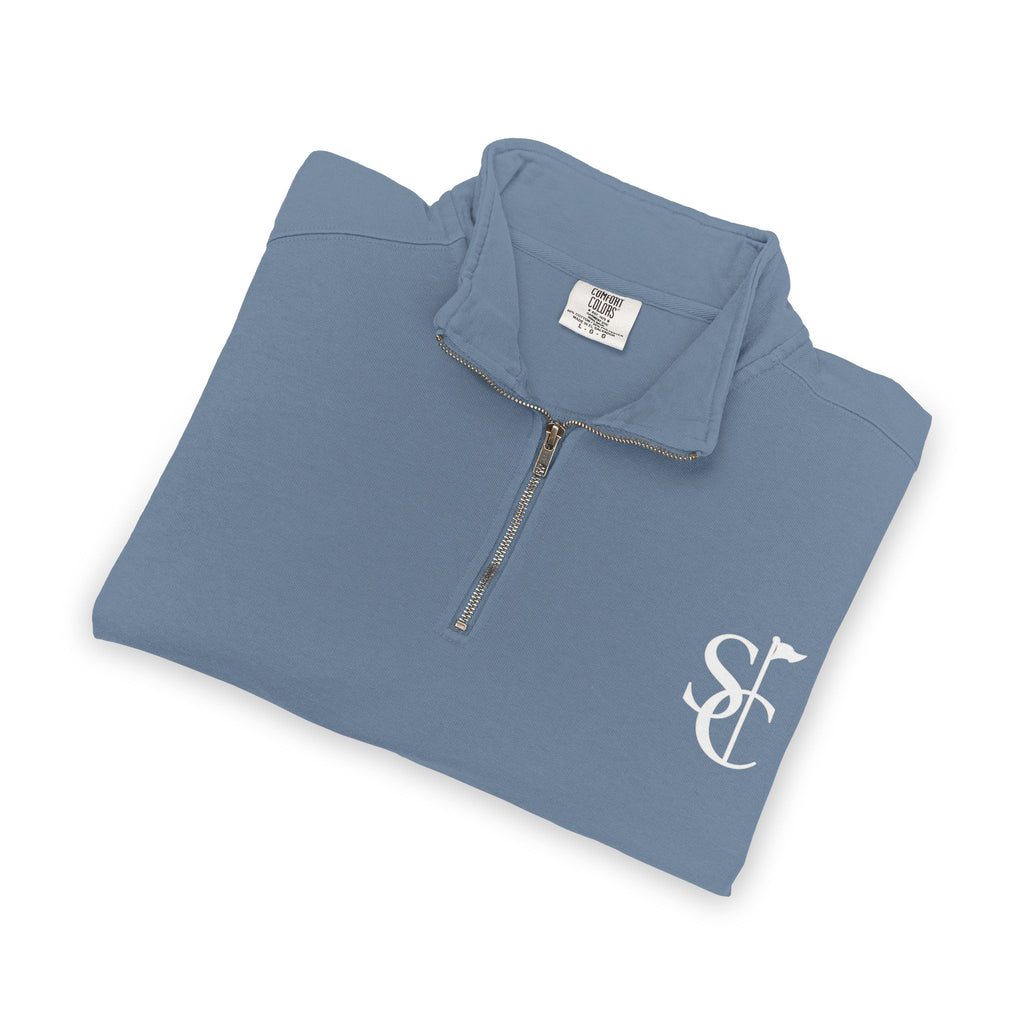 Quarter-Zip Sweatshirt with SC Monogram – Minimal Vintage Logo Pullover