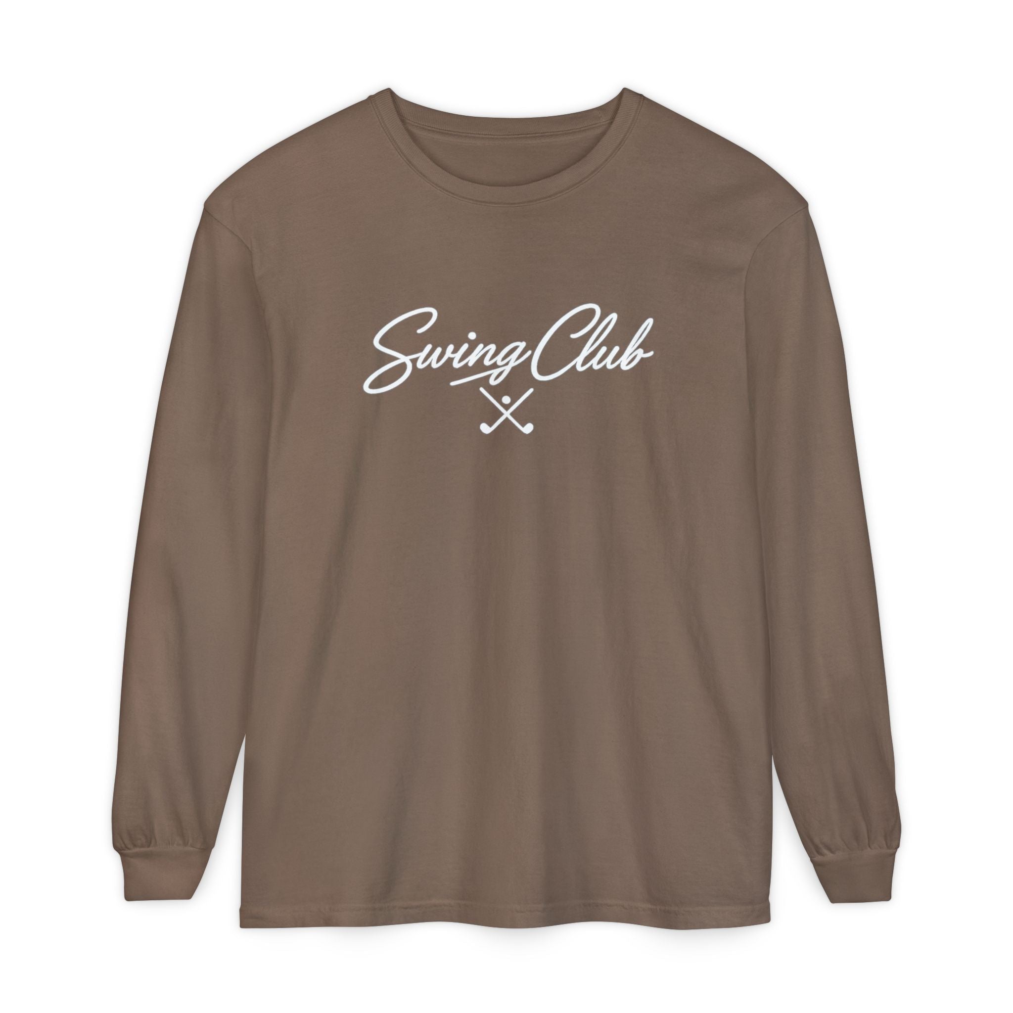 Swing Club Long Sleeve Tee — Subtle White Garment-Dyed Casual Shirt