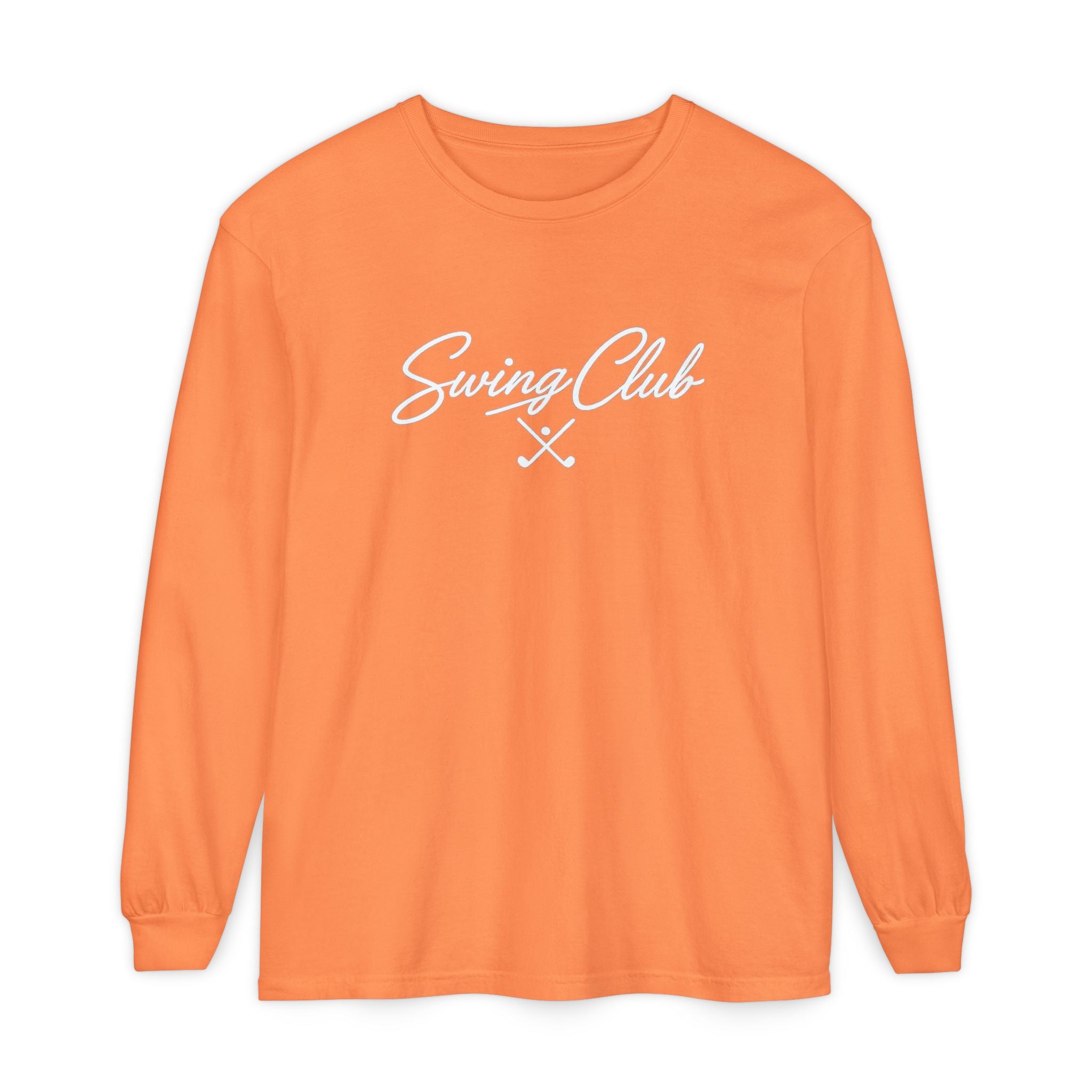 Swing Club Long Sleeve Tee — Subtle White Garment-Dyed Casual Shirt