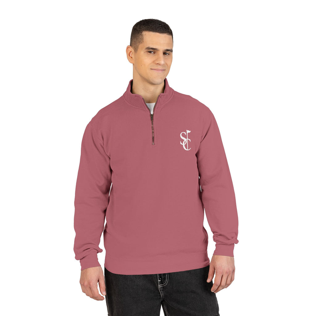 Quarter-Zip Sweatshirt with SC Monogram – Minimal Vintage Logo Pullover