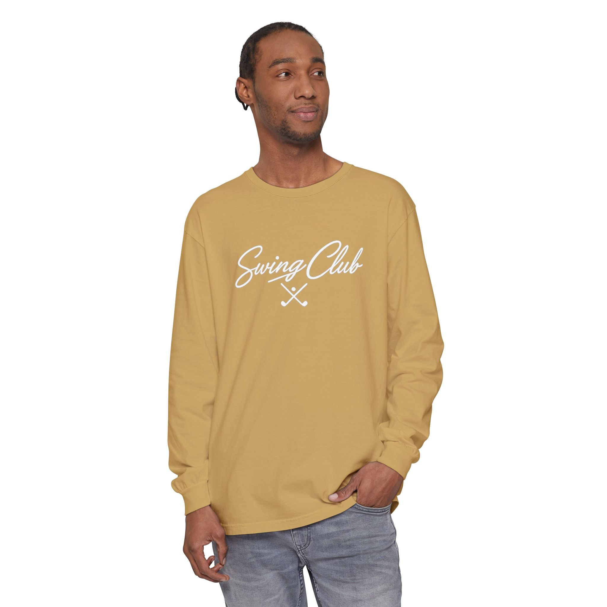 Swing Club Long Sleeve Tee — Subtle White Garment-Dyed Casual Shirt