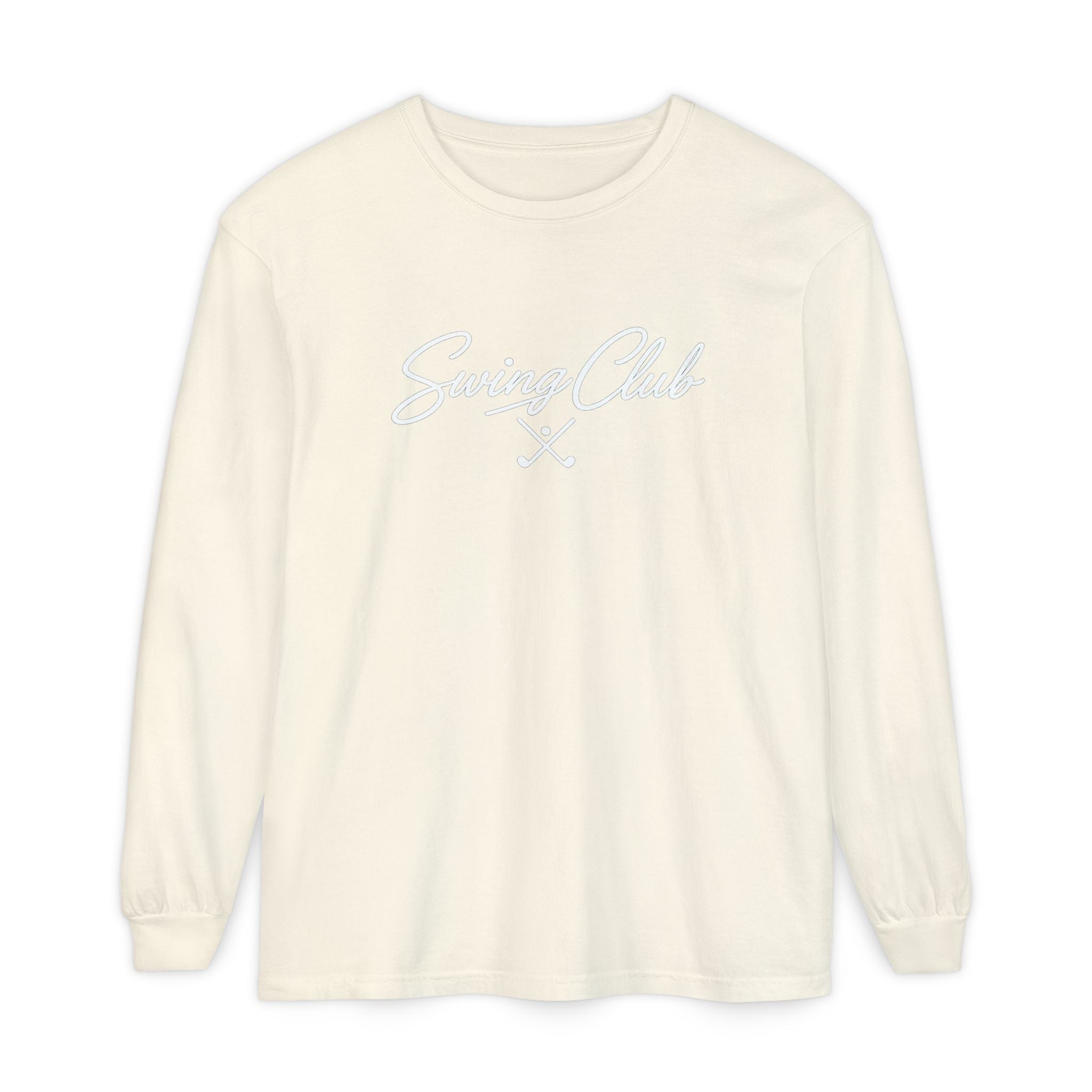 Swing Club Long Sleeve Tee — Subtle White Garment-Dyed Casual Shirt